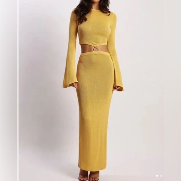 Meshki Anna Flare Sleeve Knit Dress Yellow - Picture 1 of 16